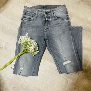 Sale! MOTHER Women’s Distressed Charcoal Button-Fly Jeans – Size 25 (Pre-Owned)